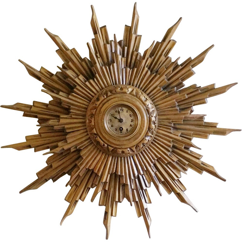 Antique Giltwood Sunburst Wall Clock - 1930s