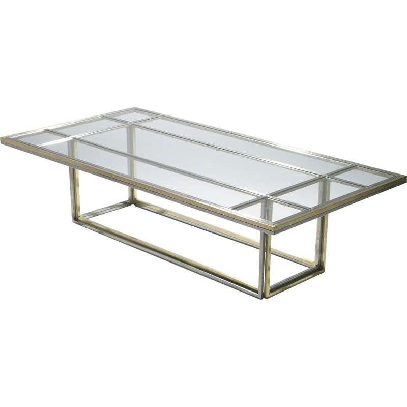 Large chrome and brass coffee table by Romeo Rega for Metalarte - 1970