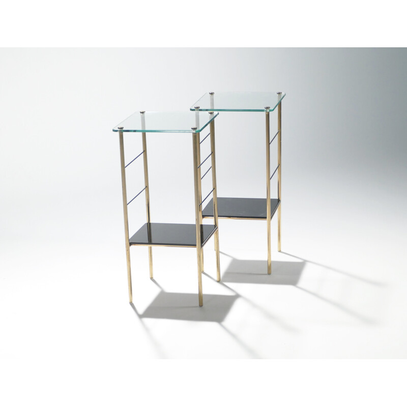 Pair of brass opaline bedside tables - 1960s