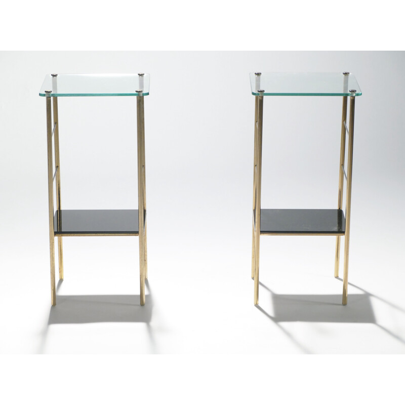 Pair of brass opaline bedside tables - 1960s