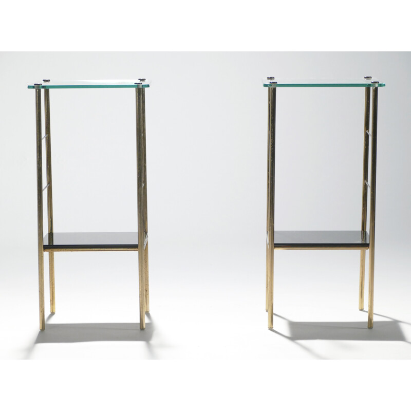 Pair of brass opaline bedside tables - 1960s