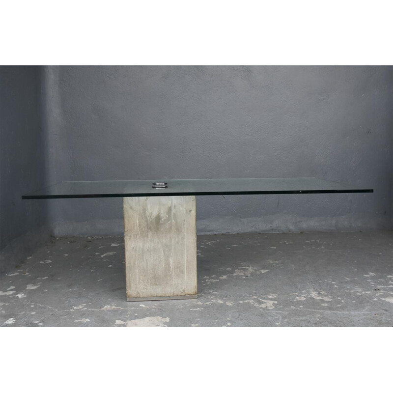 Vintage concrete and glass dinning table by Georgio Saporiti - 1973