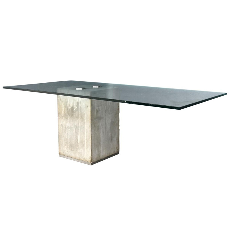 Vintage concrete and glass dinning table by Georgio Saporiti - 1973