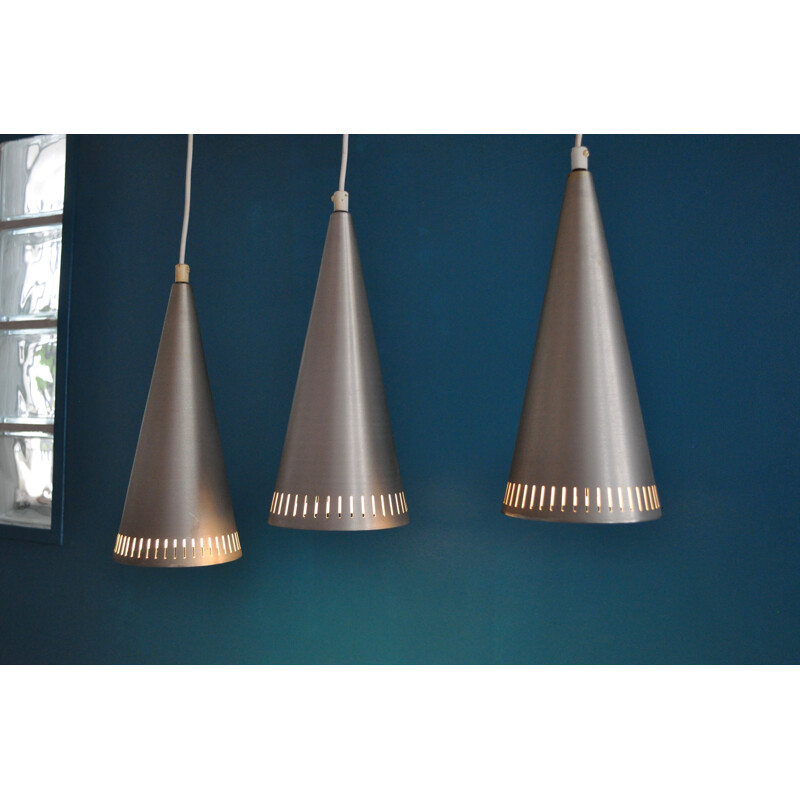 Set of 3 Swedish conical hanging lamps - 1960s