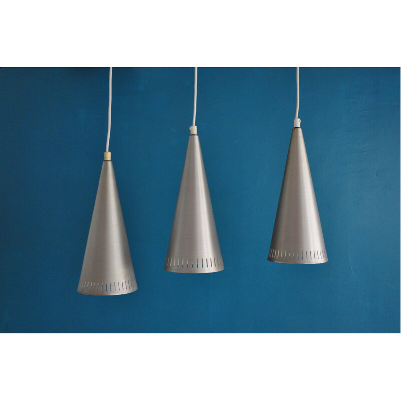 Set of 3 Swedish conical hanging lamps - 1960s