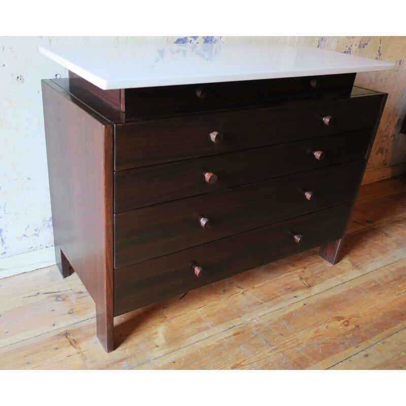 Italian chest of drawers with rosewood and marble-Top - 1960s