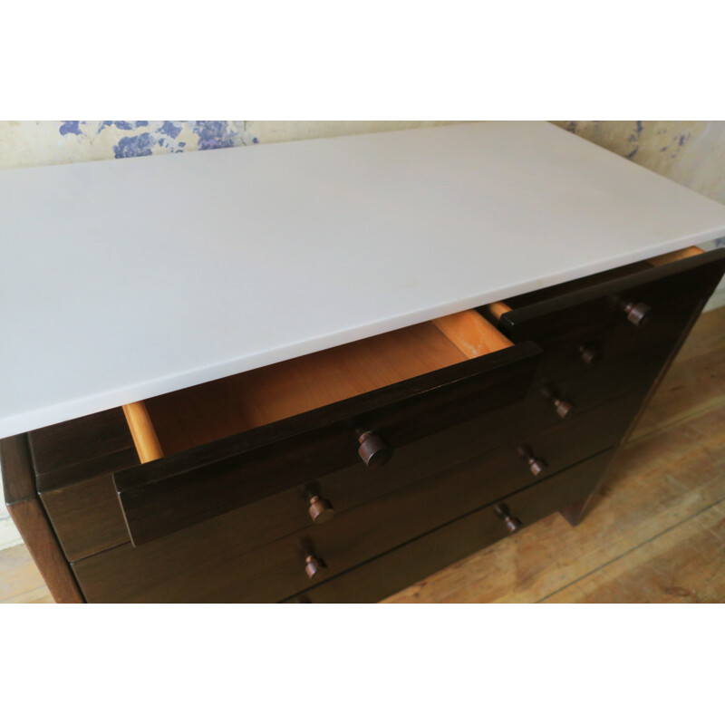 Italian chest of drawers with rosewood and marble-Top - 1960s