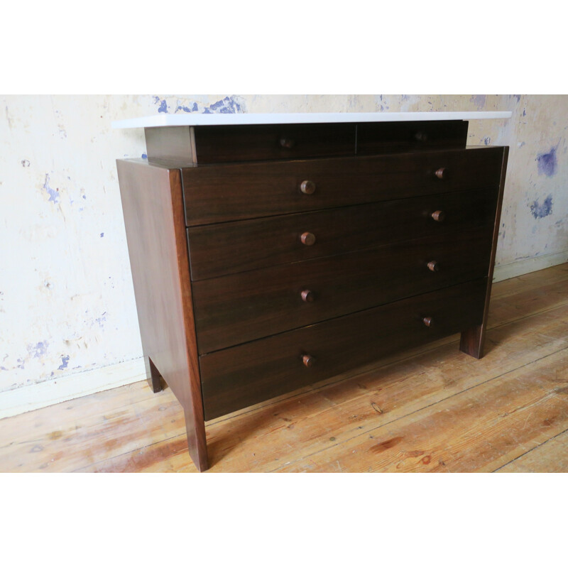 Italian chest of drawers with rosewood and marble-Top - 1960s