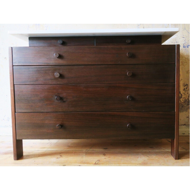 Italian chest of drawers with rosewood and marble-Top - 1960s