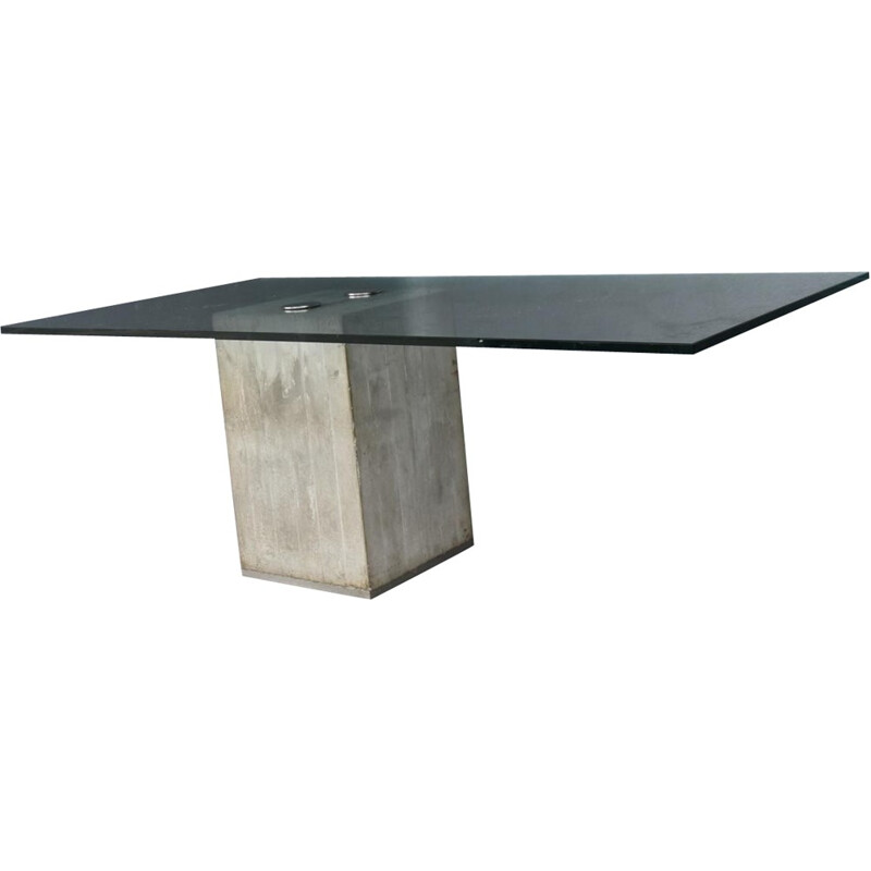 Vintage concrete and glass dinning table by Georgio Saporiti - 1973