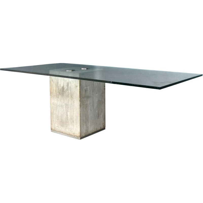 Vintage concrete and glass dinning table by Georgio Saporiti - 1973