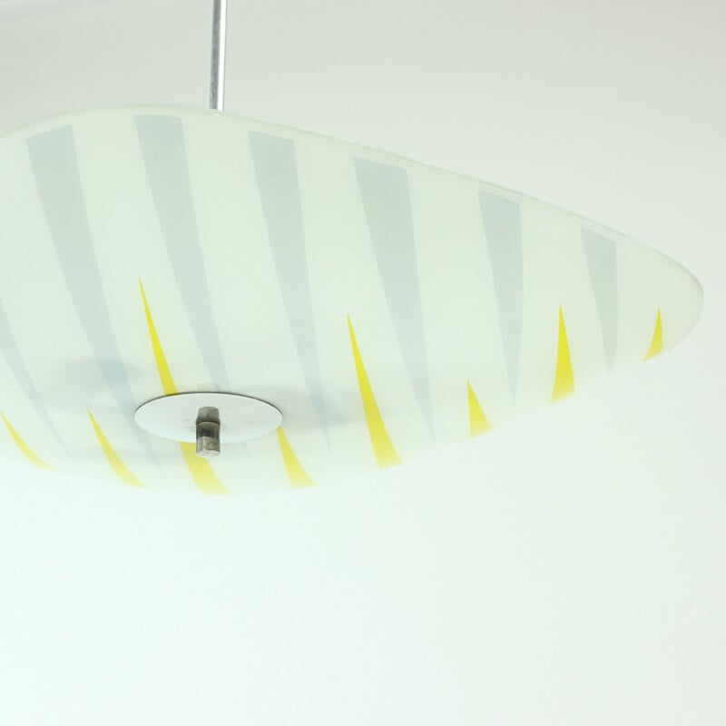 Vintage glass chandelier with yellow and grey stripes by Napako, Czechoslovakia 1960