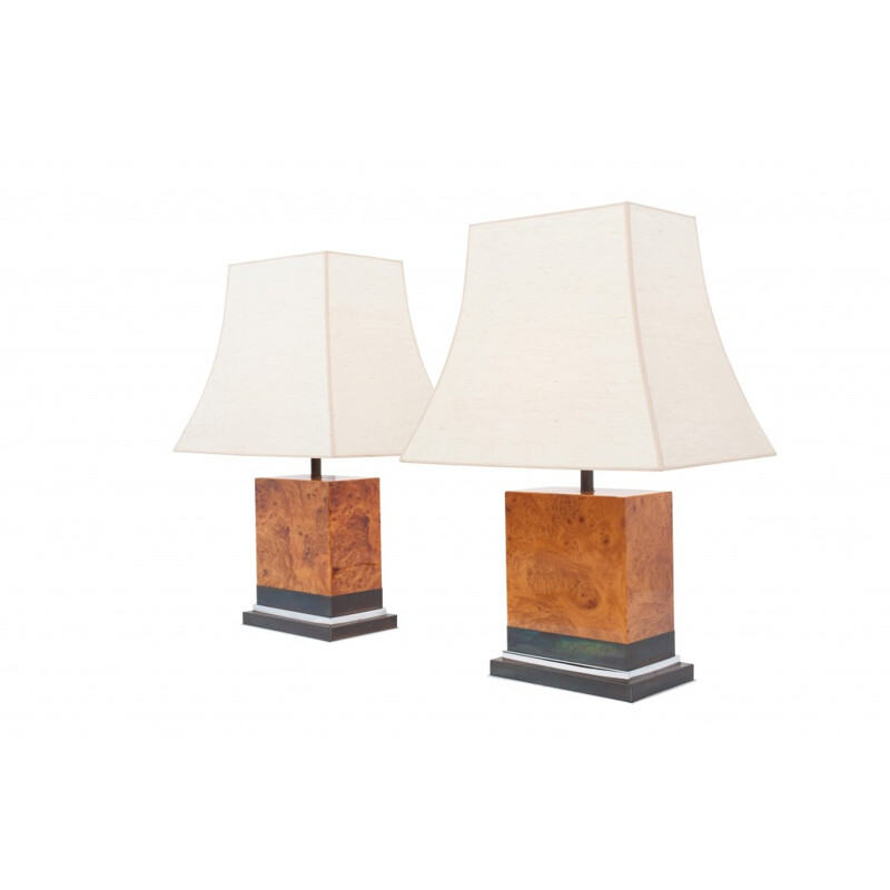 Pair of burl lamps by Jean Claude Mahey - 1970s