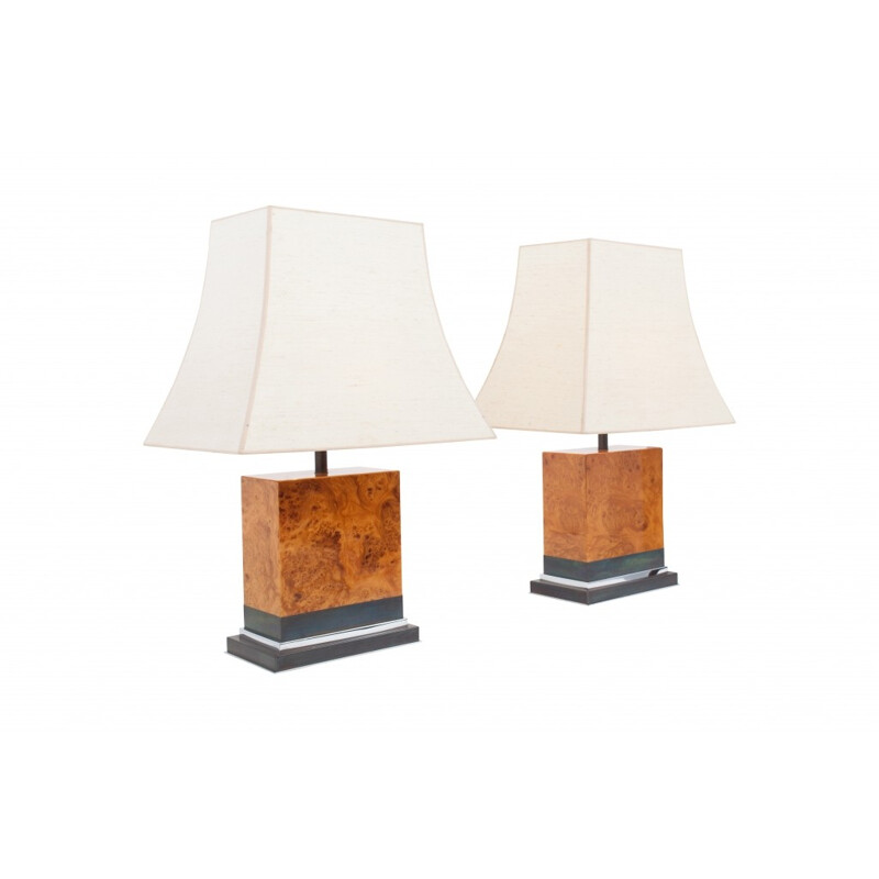 Pair of burl lamps by Jean Claude Mahey - 1970s