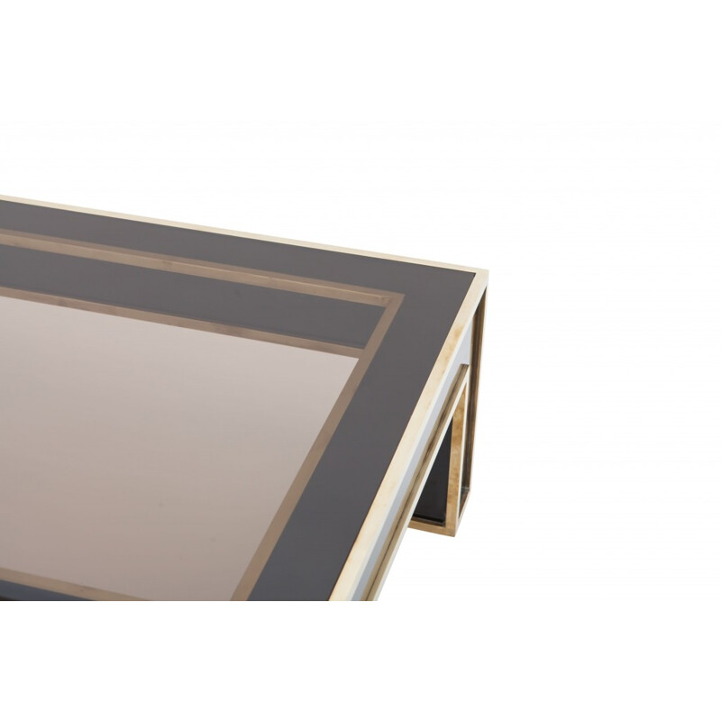 Rectangular coffee table in brass and glass by Romeo Rega - 1970s