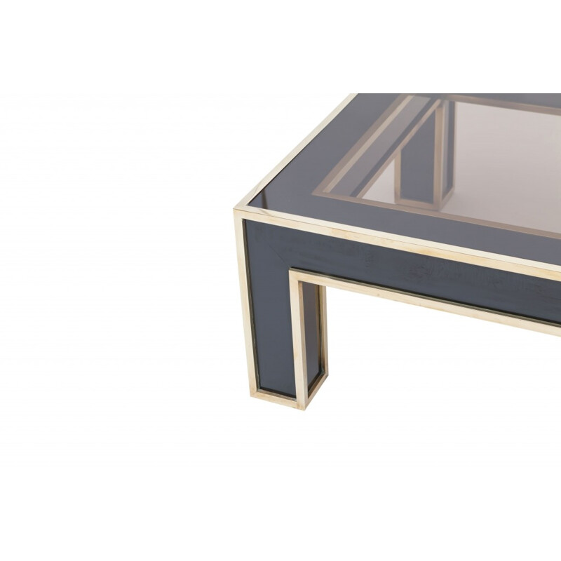 Rectangular coffee table in brass and glass by Romeo Rega - 1970s