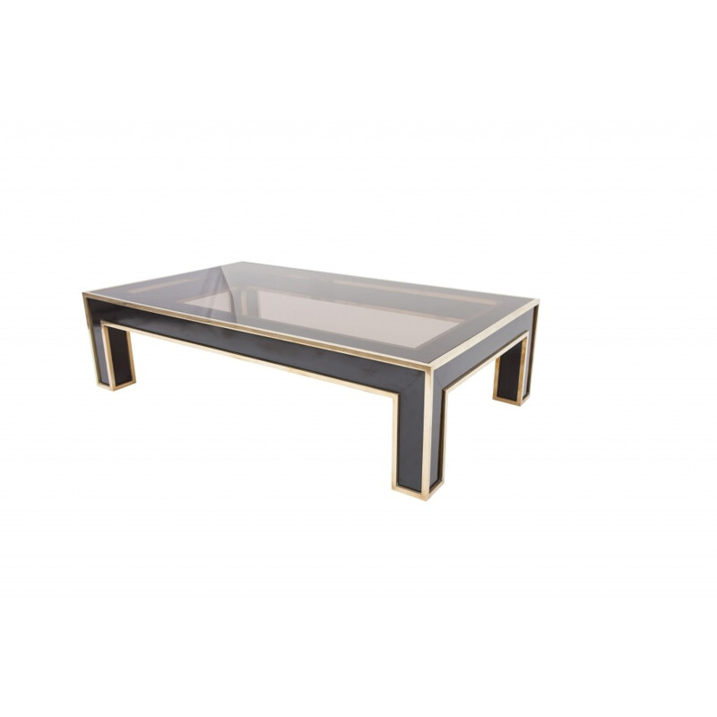 Rectangular coffee table in brass and glass by Romeo Rega - 1970s