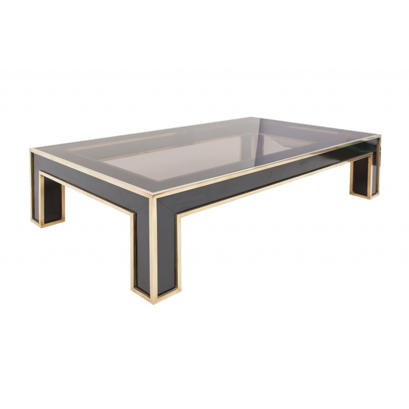 Rectangular coffee table in brass and glass by Romeo Rega - 1970s