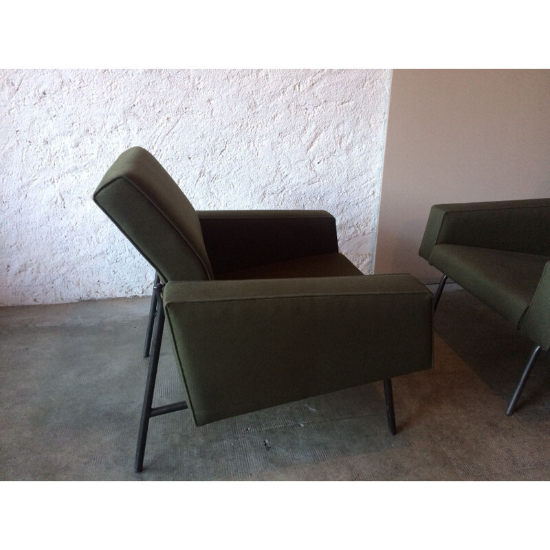 Vintage pair of black lacquered armchairs - 1950s