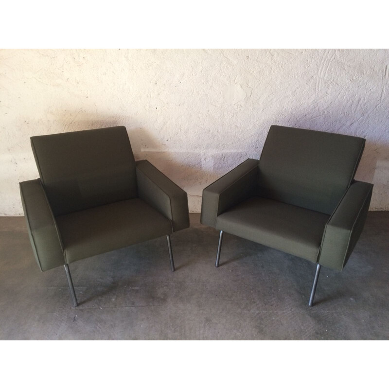 Vintage pair of black lacquered armchairs - 1950s