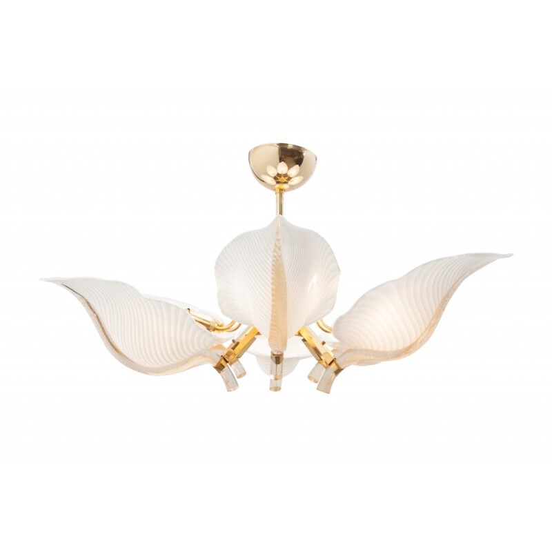 Murano Glass Leaf Chandelier by Franco Luce, Italy - 1970s