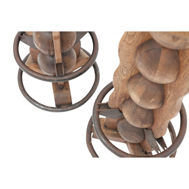 Pair of organic rustic pair of stools in oak by Charles Dudouyt - 1950s