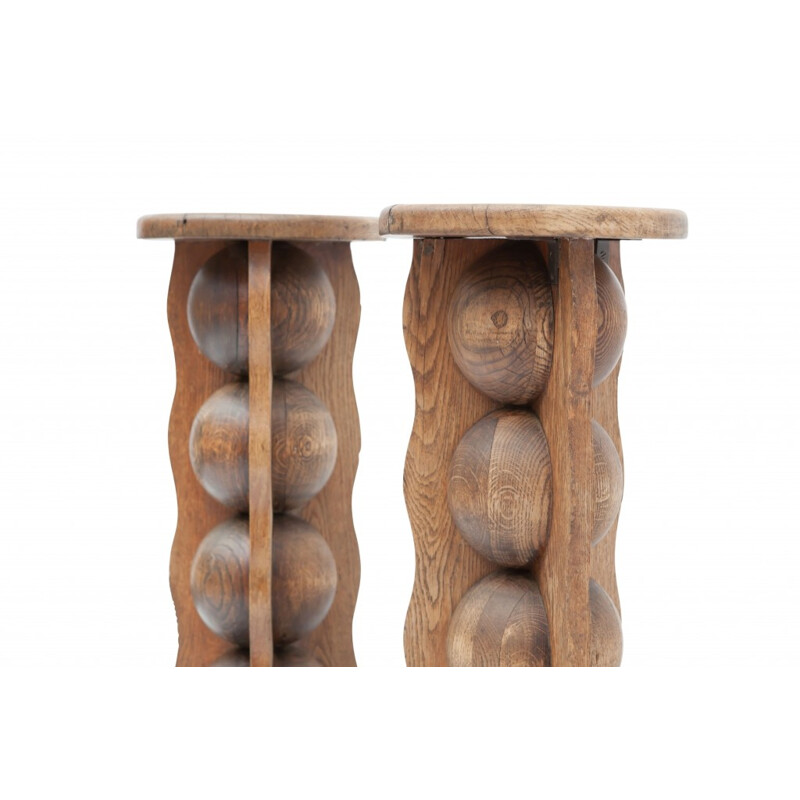 Pair of organic rustic pair of stools in oak by Charles Dudouyt - 1950s