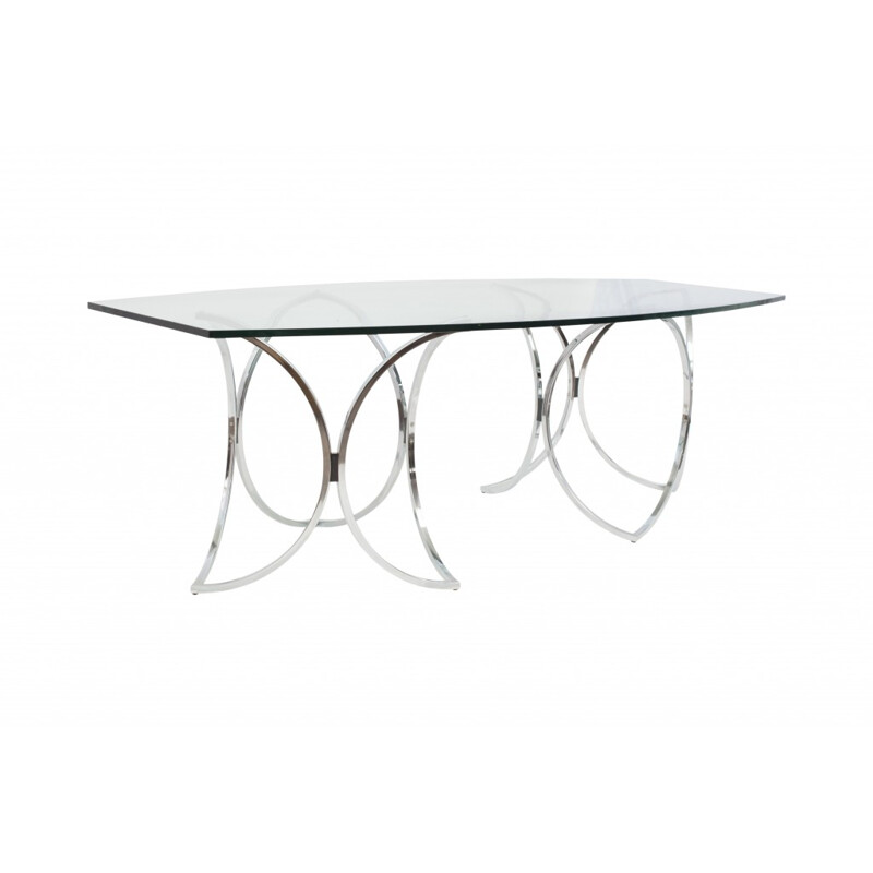 Table à repas en chrome et verre pour Maison Jansen - 1970