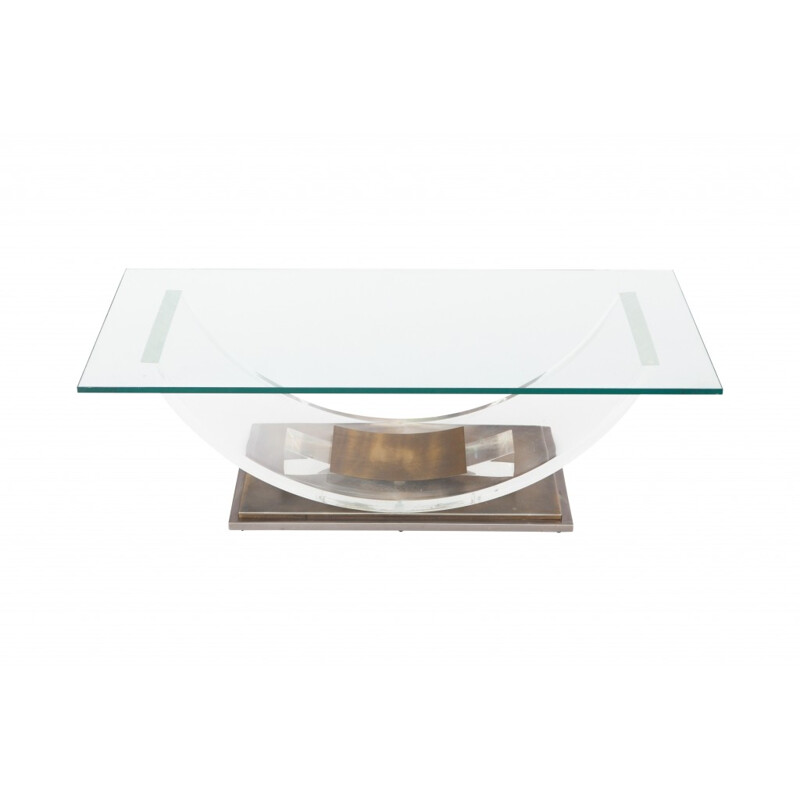 Coffee Table In Lucite And Brass by Charles Hollis Jones - 1970s
