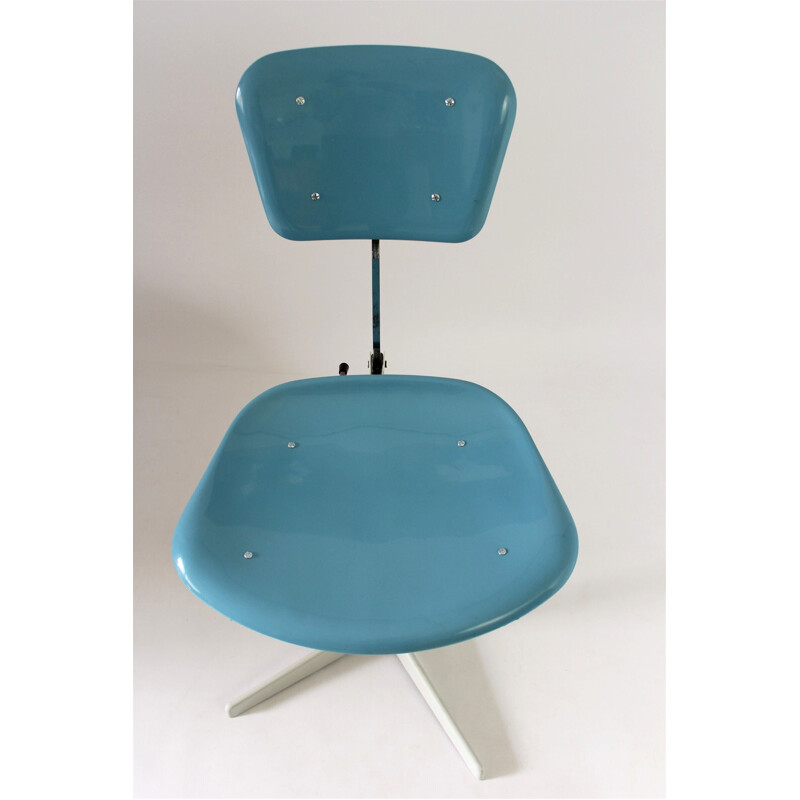 Blue industrial Steel & Plastic Chair - 1970s