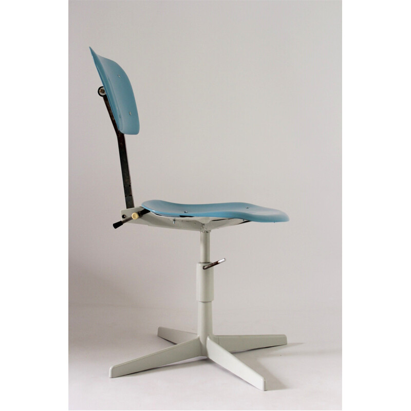 Chaise Industrielle bleue en Acier et en Plastique - 1970