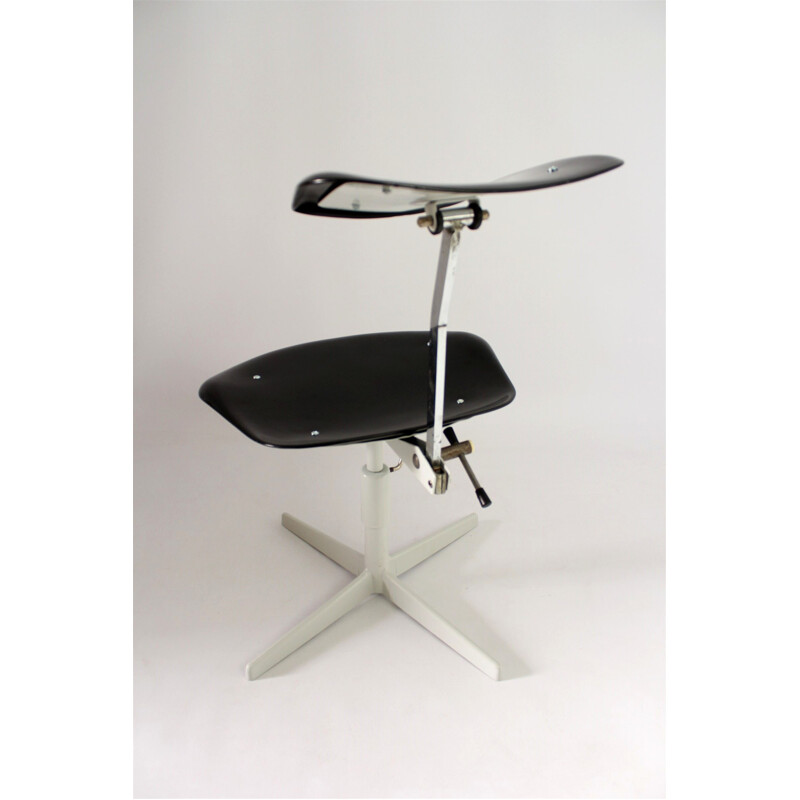 Chaise Industrielle noire en Acier et en Plastique - 1970