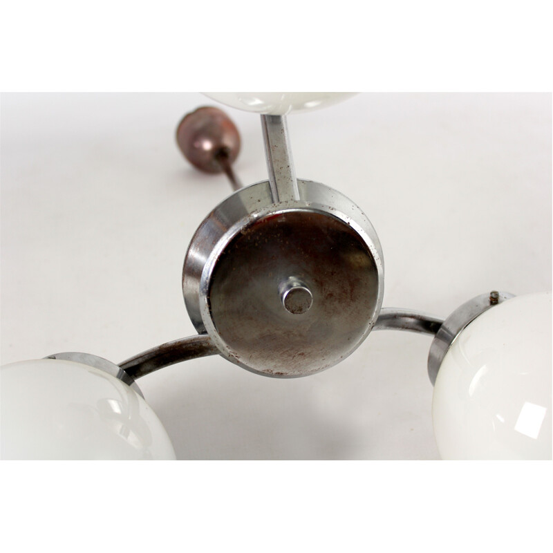 Chromed Metal & Glass Pendant Lamp by Napako - 1940s