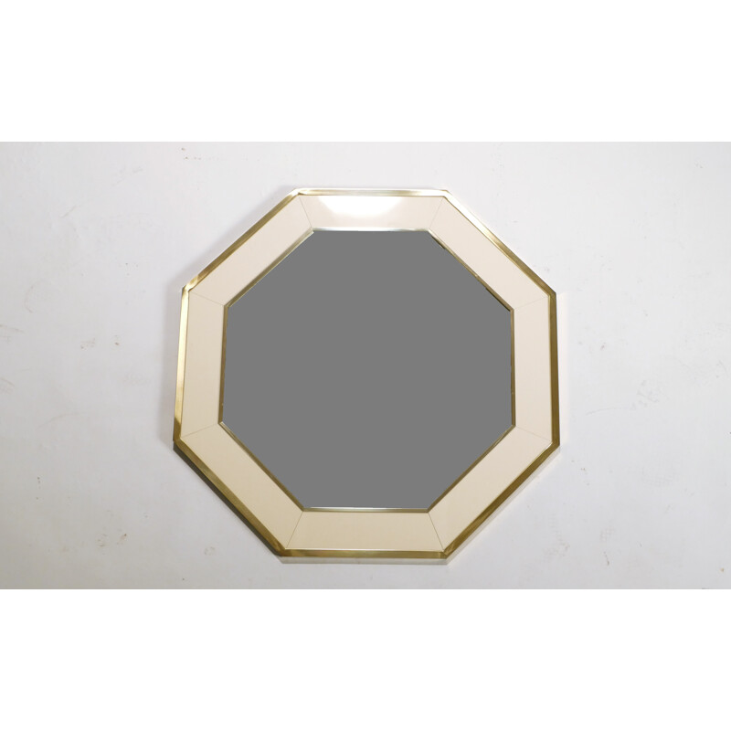 Miroir hexagonal Roméo en métal laqué blanc et laiton, Jean-Claude MAHEY - 1970