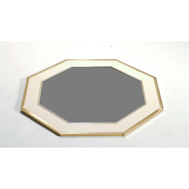 French Roméo mirror in white lacquered metal and brass, Jean-Claude MAHEY - 1970s