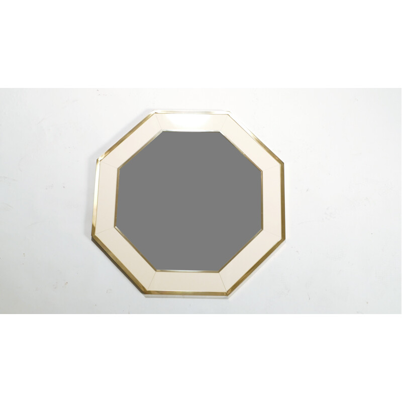 French Roméo mirror in white lacquered metal and brass, Jean-Claude MAHEY - 1970s