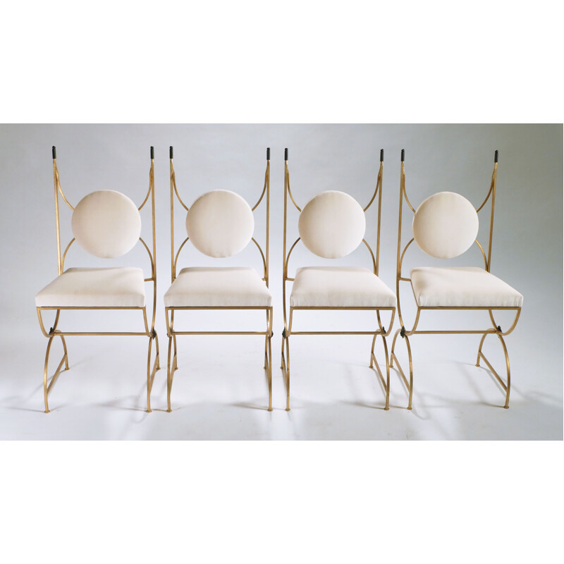 Set of 4 golden cast iron chairs, Robert THIBIER - 1960s