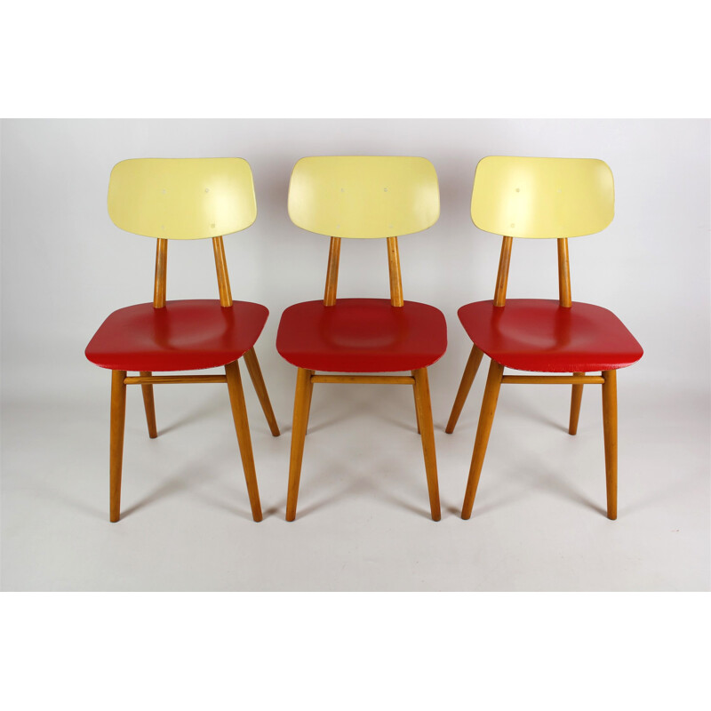 Set of Vintage Red & Cream Chairs from TON - 1960s