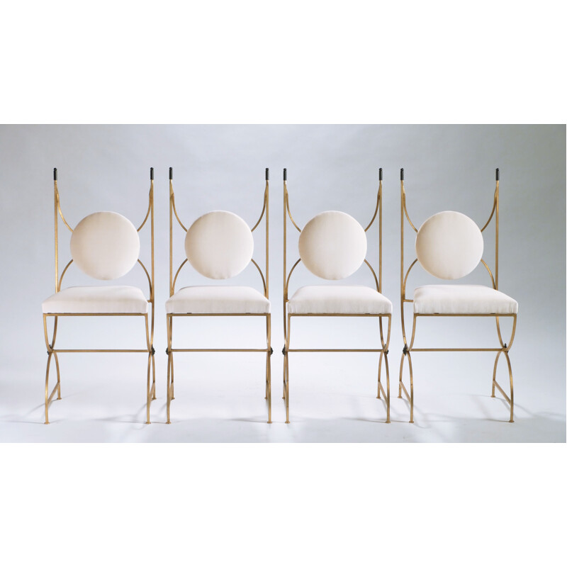 Set of 4 golden cast iron chairs, Robert THIBIER - 1960s