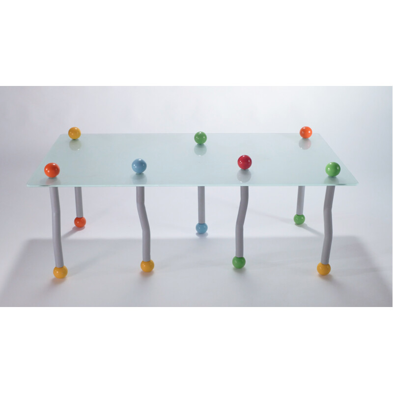 Driade coffee table with glass top and wooden ball - 1980s