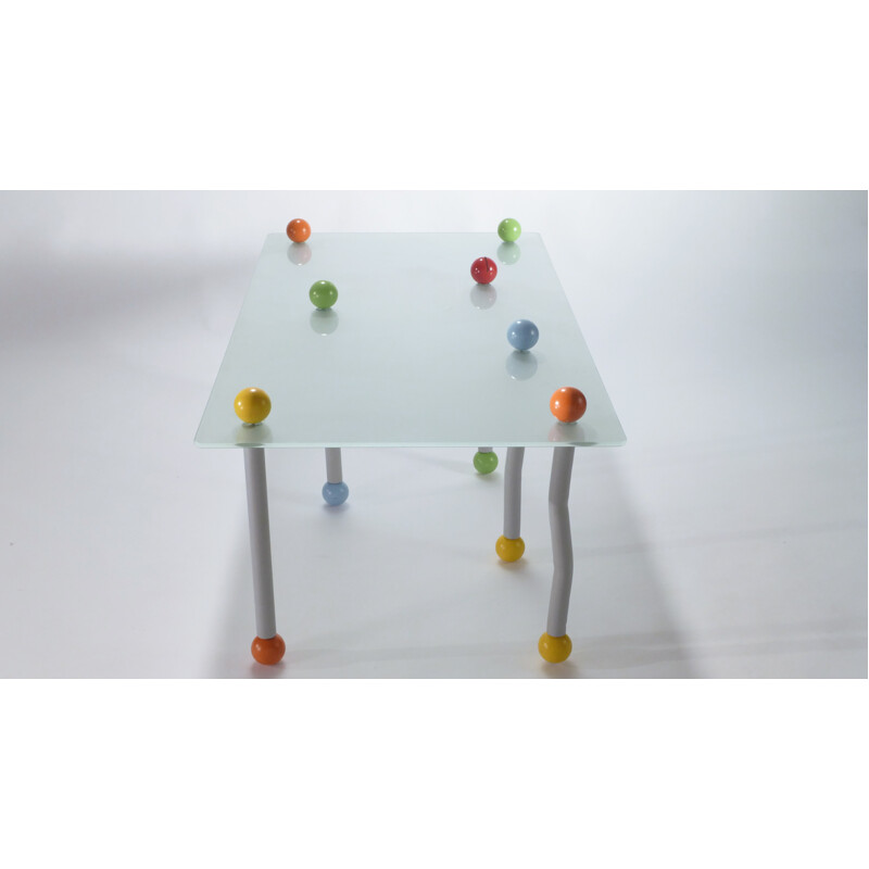 Driade coffee table with glass top and wooden ball - 1980s