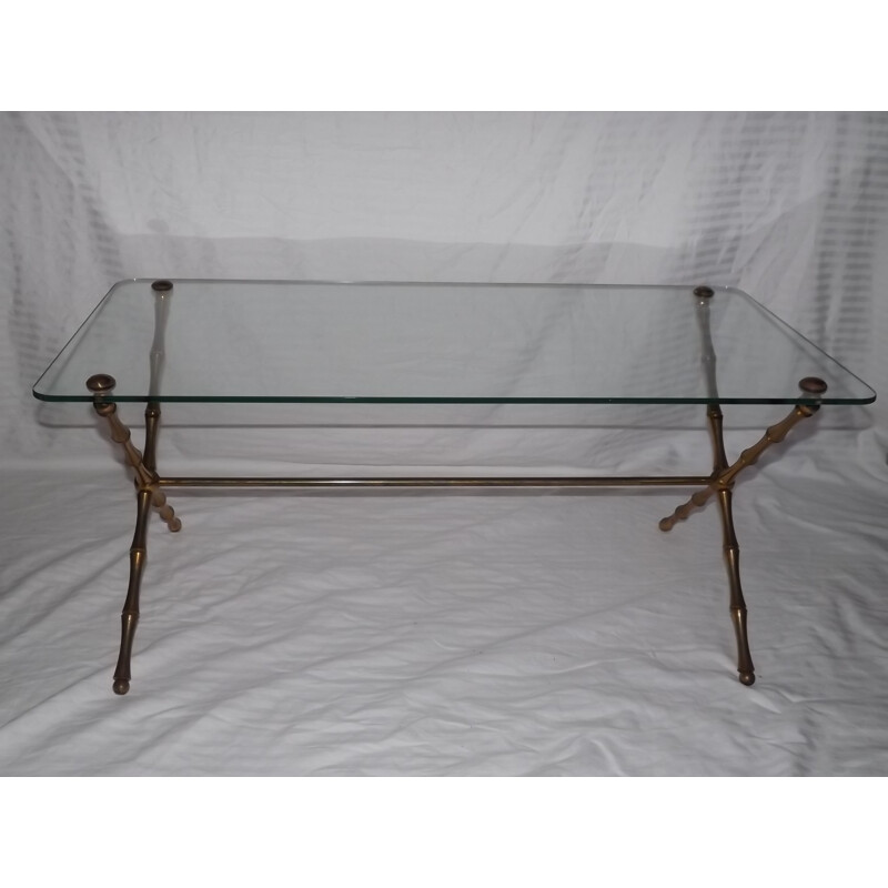 Mid-century coffee table made of bamboo brass from Bagues House - 1950s
