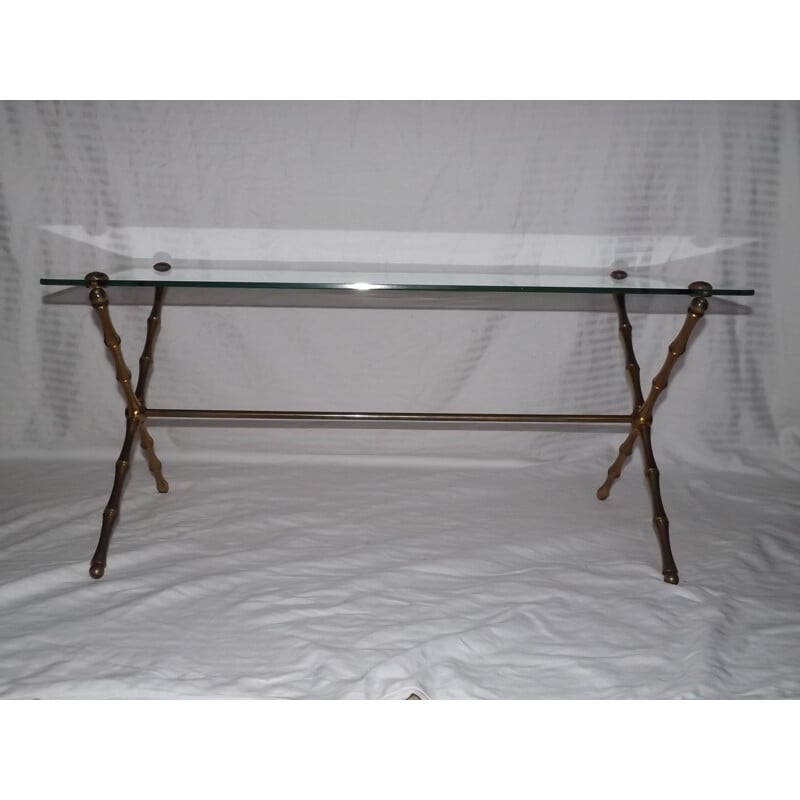 Mid-century coffee table made of bamboo brass from Bagues House - 1950s
