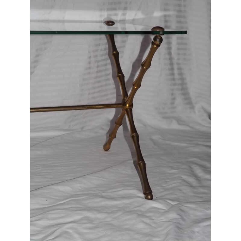 Mid-century coffee table made of bamboo brass from Bagues House - 1950s