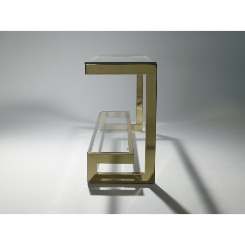 Console en laiton et verre asymétrique de Guy Lefevre pour Maison Jansen - 1970