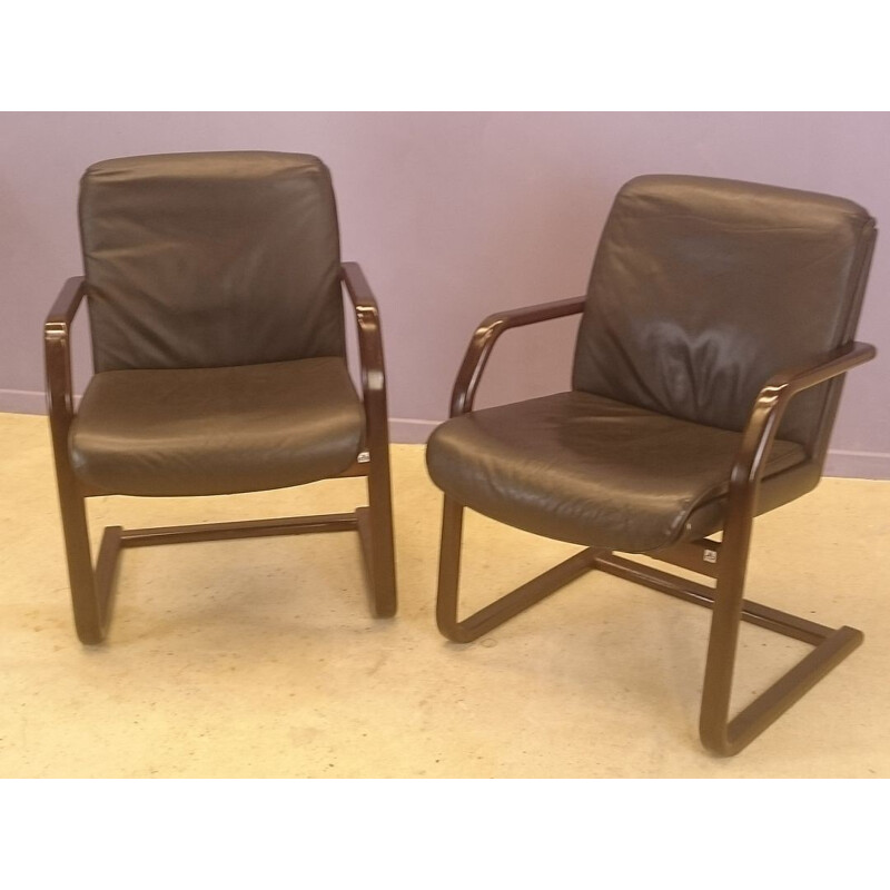 Pair of leather designer armchairs - 1980s