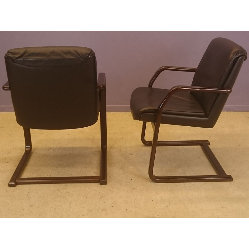 Pair of leather designer armchairs - 1980s