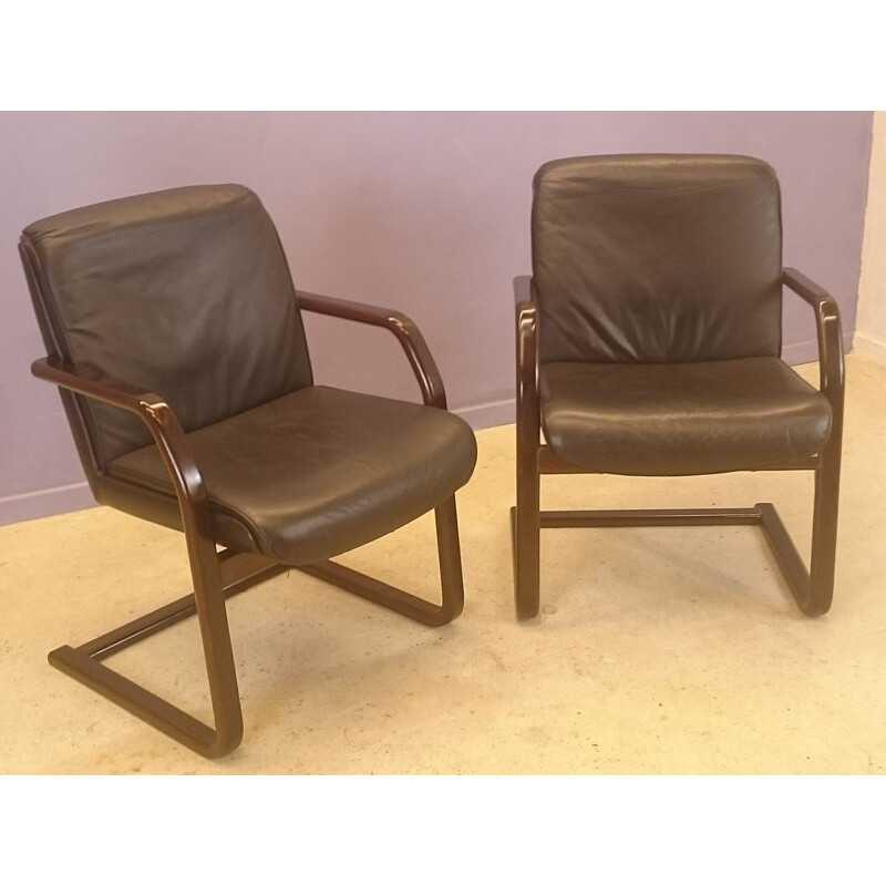 Pair of leather designer armchairs - 1980s