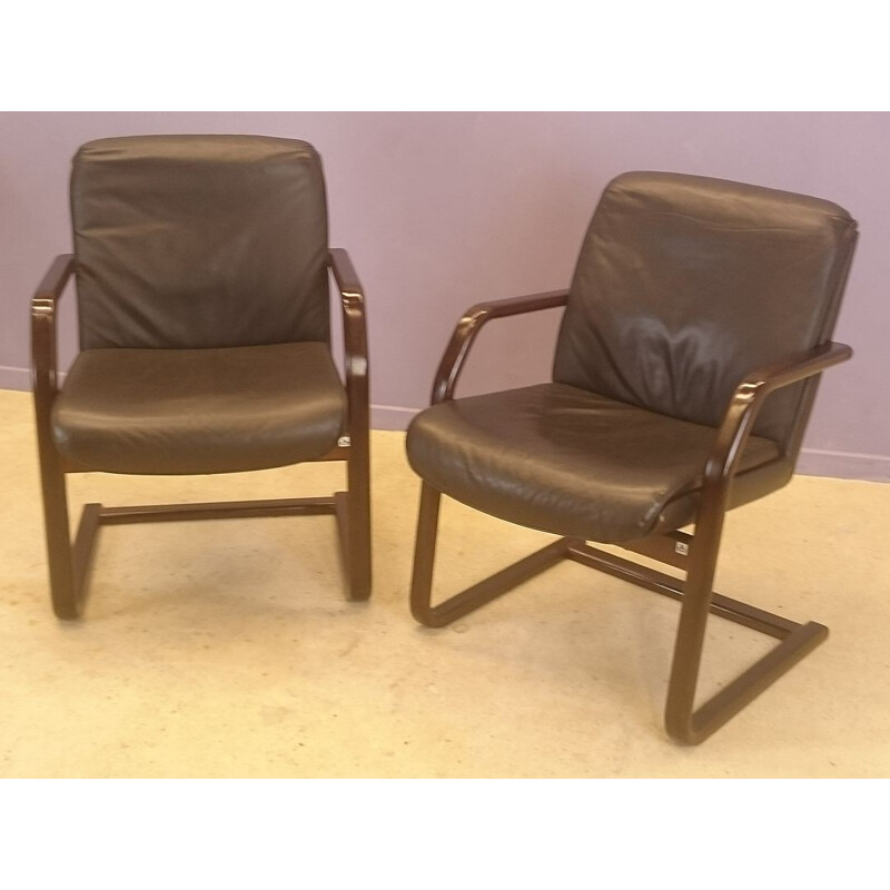 Pair of leather designer armchairs - 1980s