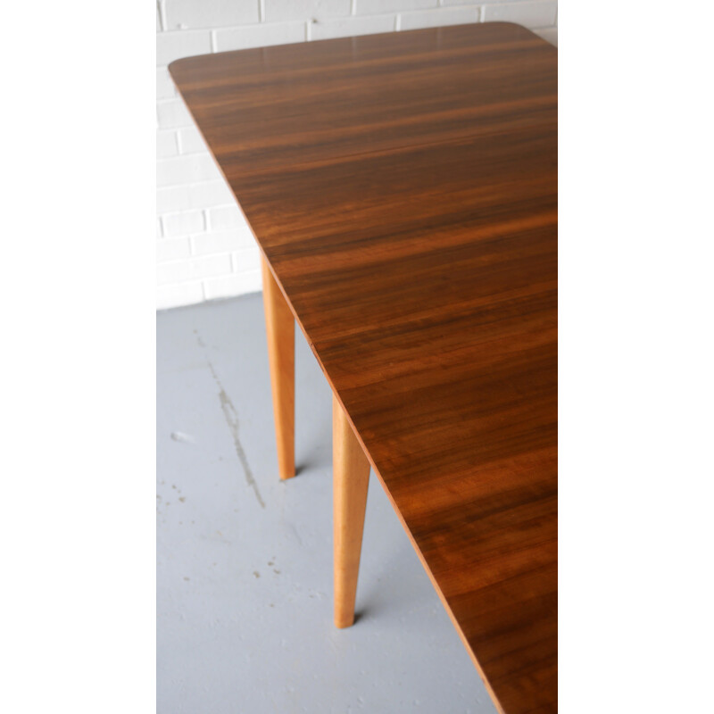 Walnut and beech drop leaf dining table - 1950s